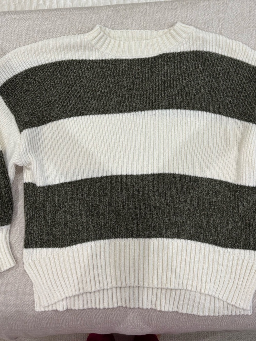 Altar'd State White and Hunter green Striped Crewneck Sweater